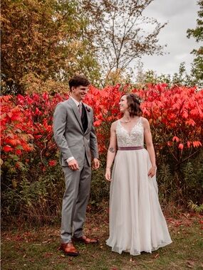Lace Bodice A-Line Wedding Dress with Removable Mauve Sash